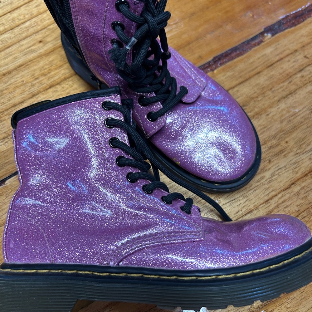 Dr. Martens Kids Sparkle Purple Lace-Up Boots - Picture 2 of 10